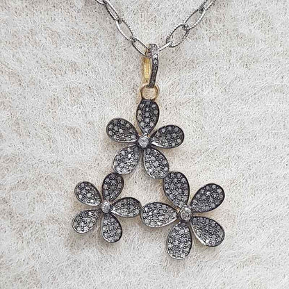 Handmade Designer Beautiful Flower Style Pave Diamond Pendant, Many Flower Joint Necklace, Gift For Favorite One