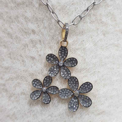 Handmade Designer Beautiful Flower Style Pave Diamond Pendant, Many Flower Joint Necklace, Gift For Favorite One