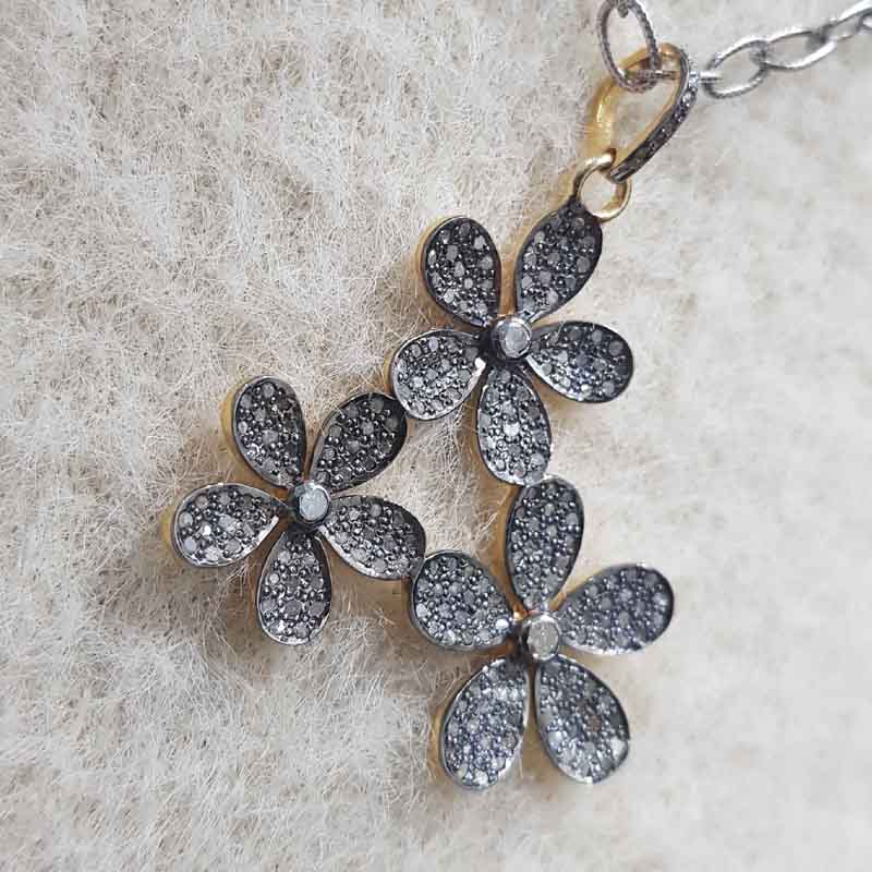 Handmade Designer Beautiful Flower Style Pave Diamond Pendant, Many Flower Joint Necklace, Gift For Favorite One