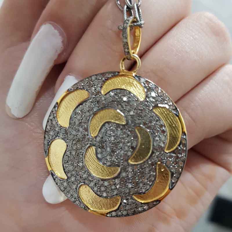 Gorgeous Yellow And Black Fancy Designer Pave Diamond Pendant, Silver Jewelry