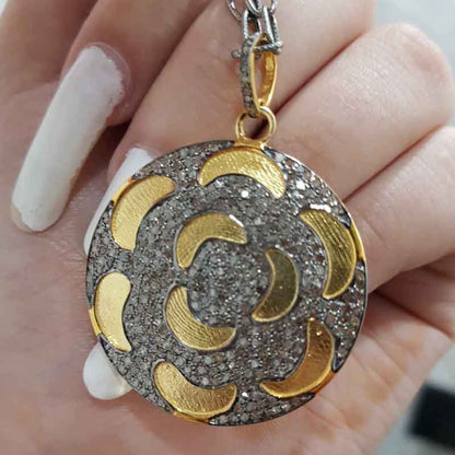 Gorgeous Yellow And Black Fancy Designer Pave Diamond Pendant, Silver Jewelry