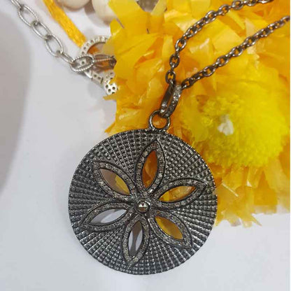 Round With Flower Style Beautiful Pave Diamond Handmade Fancy Pendant, Silver Jewelry