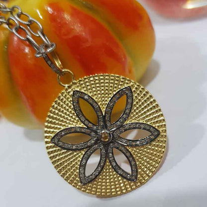 Round With Flower Style Beautiful Pave Diamond Handmade Fancy Pendant, Silver Jewelry