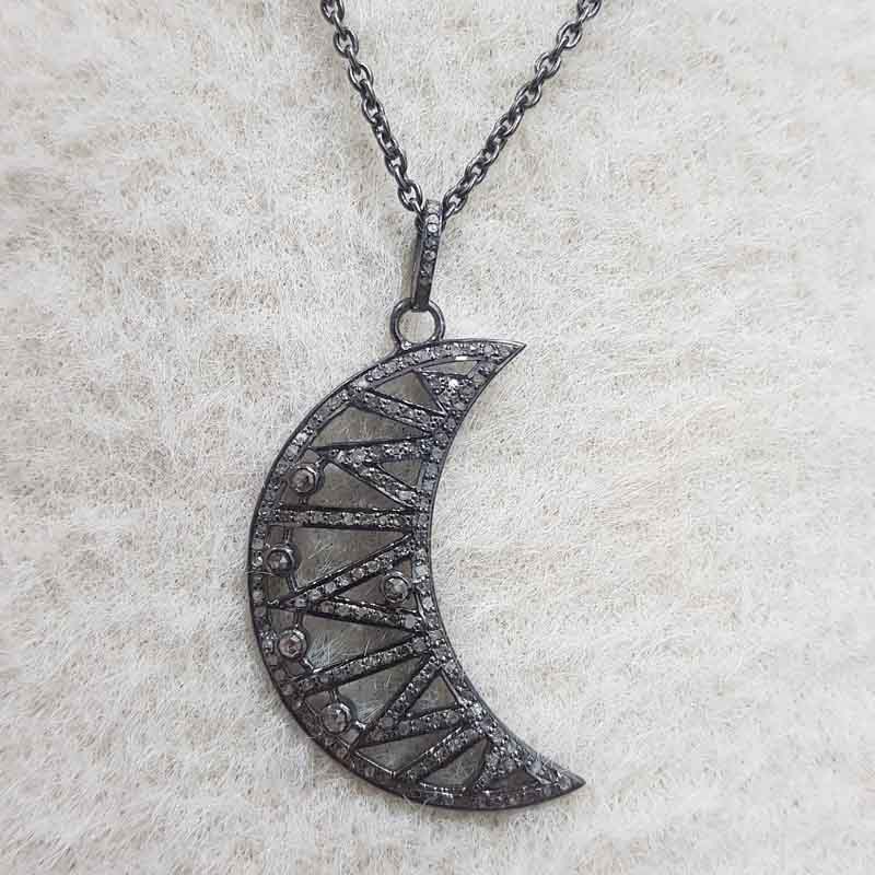 Antique Finish Designer Moon Pendant, Half Moon Pendant, Gift For Her, Him