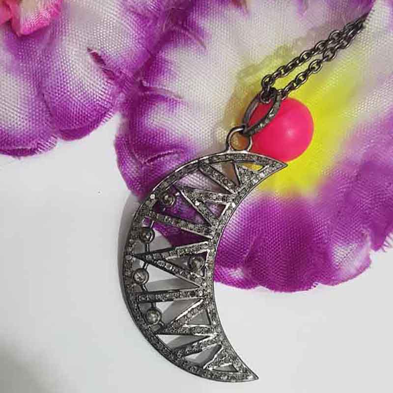 Antique Finish Designer Moon Pendant, Half Moon Pendant, Gift For Her, Him