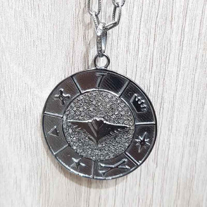 Pave Diamond Round Disk Pendant With Multi Charm, Gift For Special One, Silver Jewelry