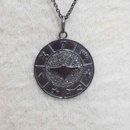 Pave Diamond Round Disk Pendant With Multi Charm, Gift For Special One, Silver Jewelry