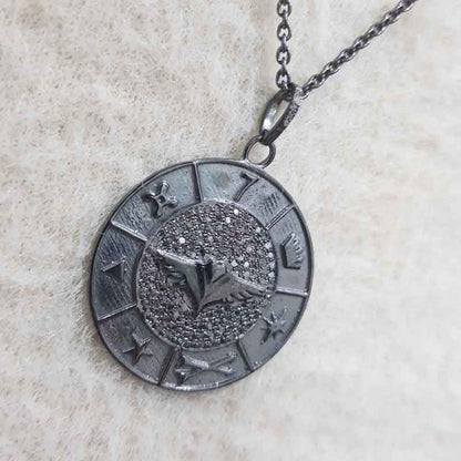 Pave Diamond Round Disk Pendant With Multi Charm, Gift For Special One, Silver Jewelry