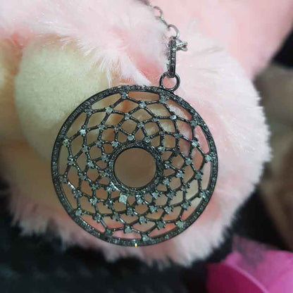 Round Designer Pave Diamond Fancy Pendant, Unique Style Fancy Necklace, Silver Jewelry