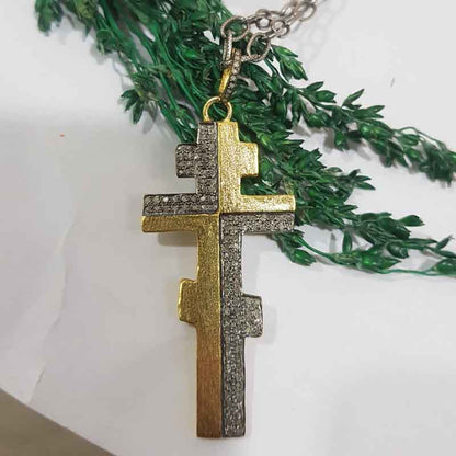 Yellow And Black Rhodium Plated Beautifully Designed Cross Pendant, Christmas Gift, Silver Pendant