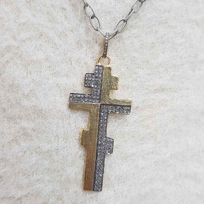 Yellow And Black Rhodium Plated Beautifully Designed Cross Pendant, Christmas Gift, Silver Pendant