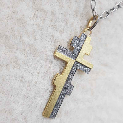 Yellow And Black Rhodium Plated Beautifully Designed Cross Pendant, Christmas Gift, Silver Pendant