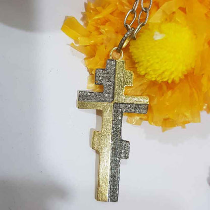 Yellow And Black Rhodium Plated Beautifully Designed Cross Pendant, Christmas Gift, Silver Pendant