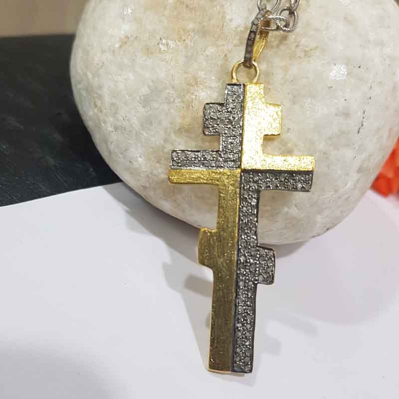 Yellow And Black Rhodium Plated Beautifully Designed Cross Pendant, Christmas Gift, Silver Pendant