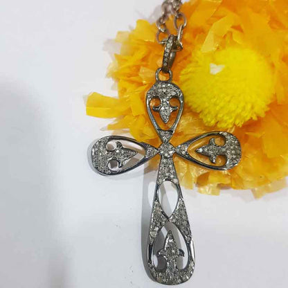 Fancy Style Pave Diamond Cross Designed Pendant, Personalized Gift For Love, Anniversary Gift