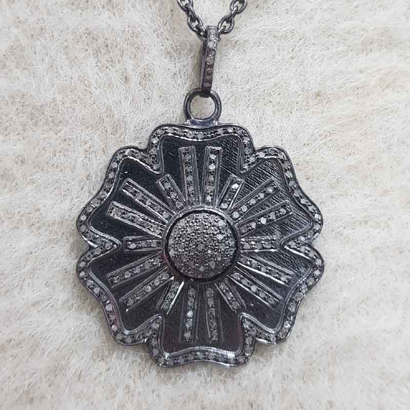 Gorgeous Black Flower Pendant With Pave Layers, Mothers Day Gift, Gift For Mom