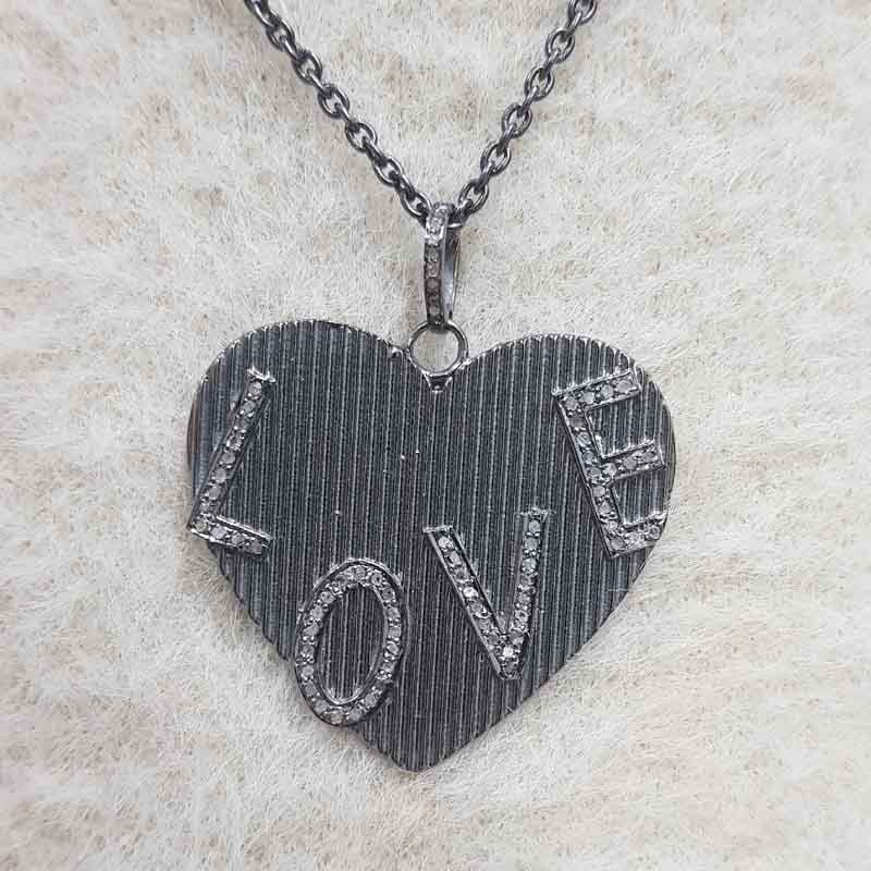 Heart Style Pave Diamond Handmade Love Designer Pendant, LOVE Heart Design Necklace, Proposal Gift