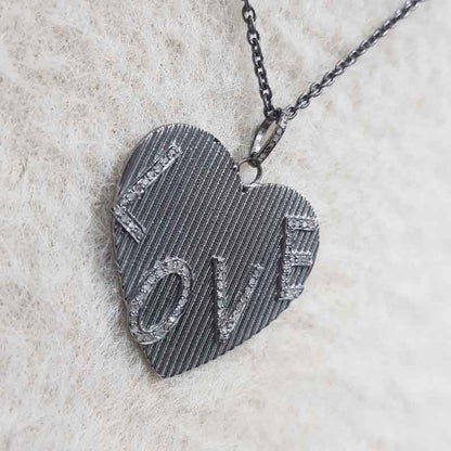 Heart Style Pave Diamond Handmade Love Designer Pendant, LOVE Heart Design Necklace, Proposal Gift