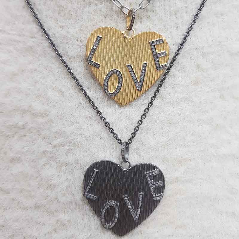 Heart Style Pave Diamond Handmade Love Designer Pendant, LOVE Heart Design Necklace, Proposal Gift