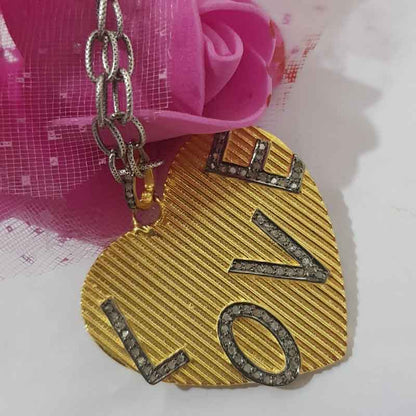 Heart Style Pave Diamond Handmade Love Designer Pendant, LOVE Heart Design Necklace, Proposal Gift