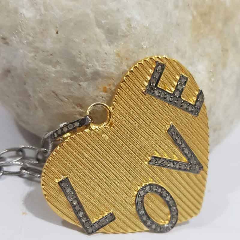 Heart Style Pave Diamond Handmade Love Designer Pendant, LOVE Heart Design Necklace, Proposal Gift