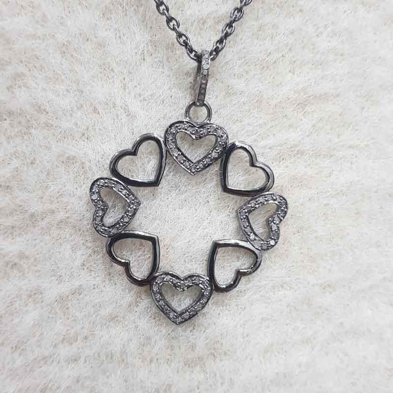 Multi Joined Heart Designer Pave Diamond 925 Sterling Silver Pendant, Gift For Lovers