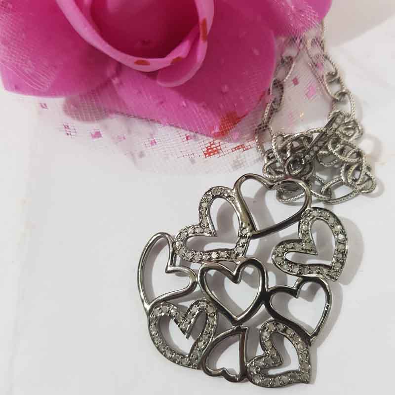 Bunch Of Heart Designed 925 Sterling Pave Diamond Pendant, Valentines day Gift, Promise Gift