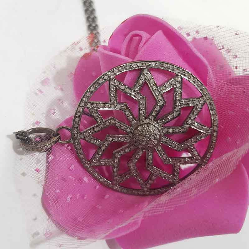 Black Beautiful Fancy Designer Flower Style Pendant, Silver Jewelry, Gift For Someone