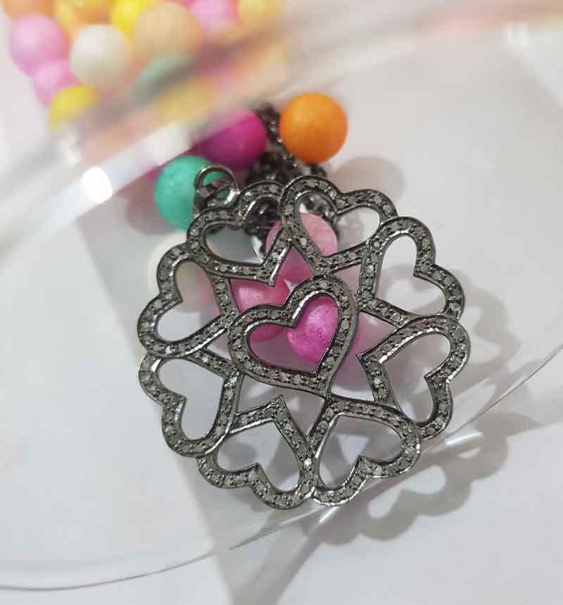 Joined Heart Flower Style Pendent With Pave Layers, Shiny Heart Necklace, Silver Jewelry