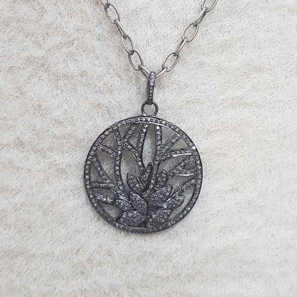 Leaf And Tree Style Fancy Designer Round Pendant, 925 Sterling Silver Jewelry, Silver Pendant, Gift For Sister