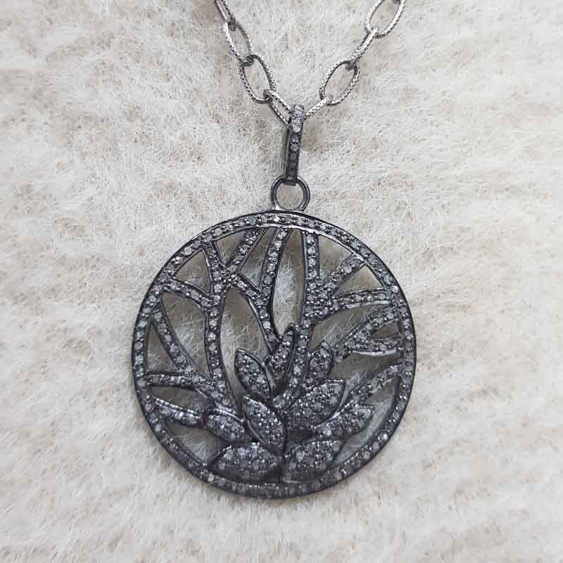 Leaf And Tree Style Fancy Designer Round Pendant, 925 Sterling Silver Jewelry, Silver Pendant, Gift For Sister