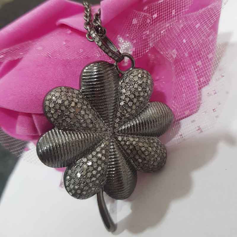 Antique Finish Designer Yellow And Black Rhodium Plated Flower Pendant, Silver Jewelry