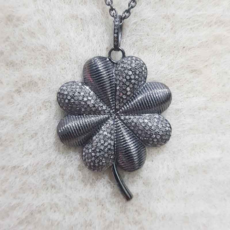 Antique Finish Designer Yellow And Black Rhodium Plated Flower Pendant, Silver Jewelry