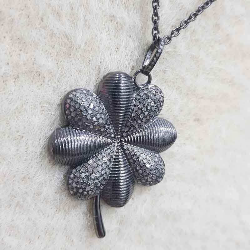 Antique Finish Designer Yellow And Black Rhodium Plated Flower Pendant, Silver Jewelry