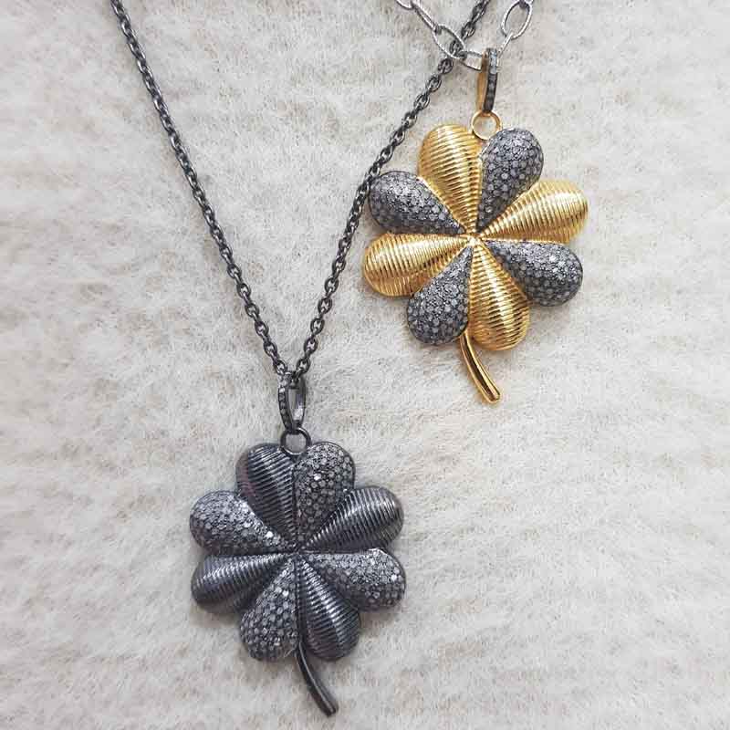 Antique Finish Designer Yellow And Black Rhodium Plated Flower Pendant, Silver Jewelry