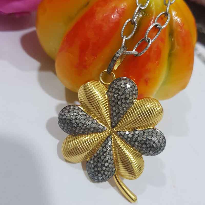 Antique Finish Designer Yellow And Black Rhodium Plated Flower Pendant, Silver Jewelry