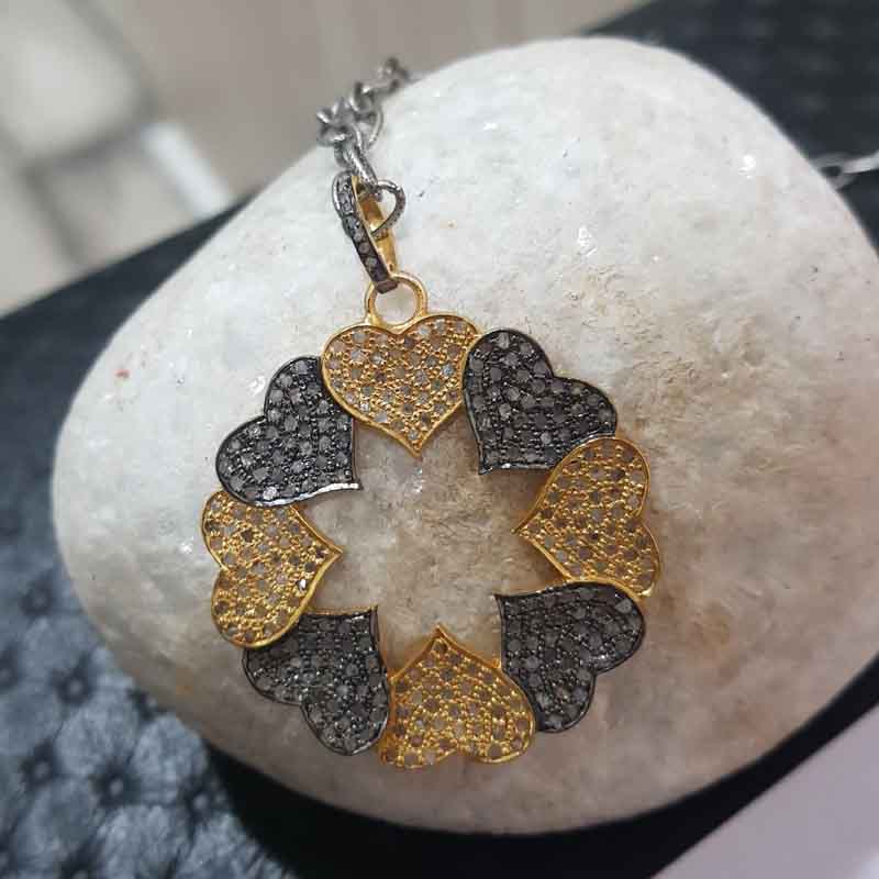 Joined Heart Flower Style Pendant With Pave Layers, Lovely Many Heart Pendant, Valentine's Day Gift