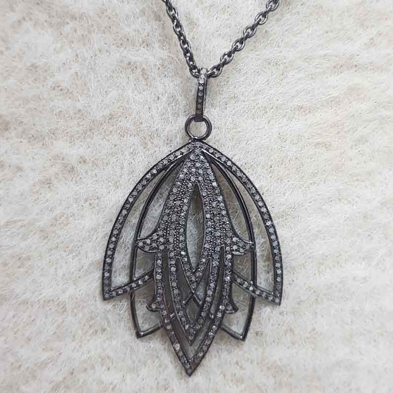 Lotus Flower Style Pave Diamond pendant, Stunning Flower Shape Necklace, Wedding gift