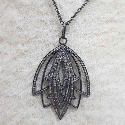 Lotus Flower Style Pave Diamond pendant, Stunning Flower Shape Necklace, Wedding gift