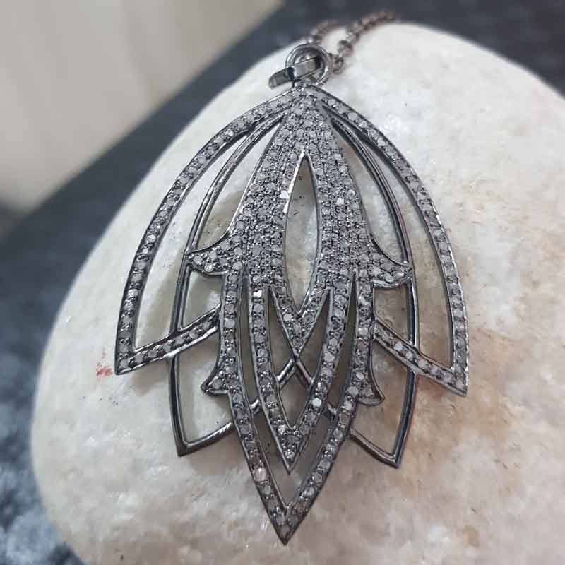 Lotus Flower Style Pave Diamond pendant, Stunning Flower Shape Necklace, Wedding gift