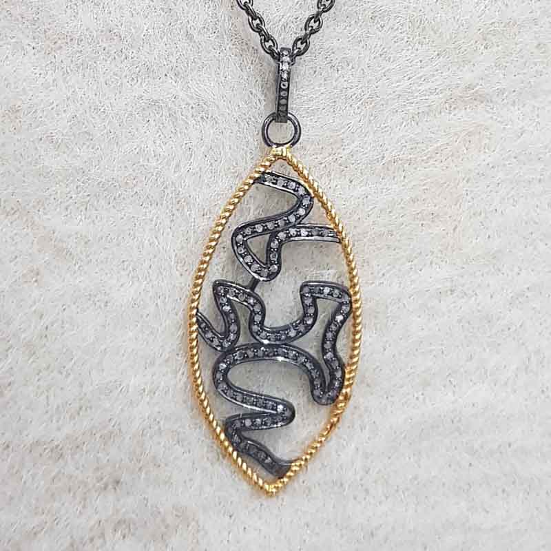 Yellow And Black Beautiful Oval shaped Pave Diamond Pendant, Fancy Shape Necklace, Gift For Her