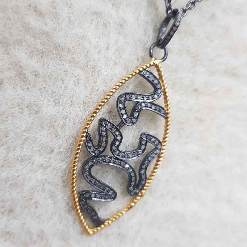 Yellow And Black Beautiful Oval shaped Pave Diamond Pendant, Fancy Shape Necklace, Gift For Her