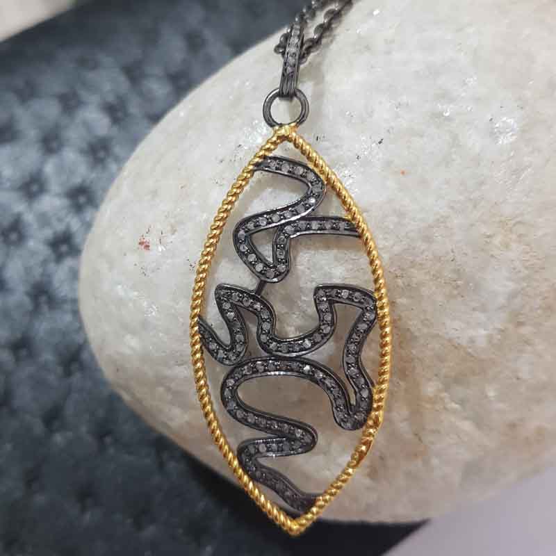 Yellow And Black Beautiful Oval shaped Pave Diamond Pendant, Fancy Shape Necklace, Gift For Her