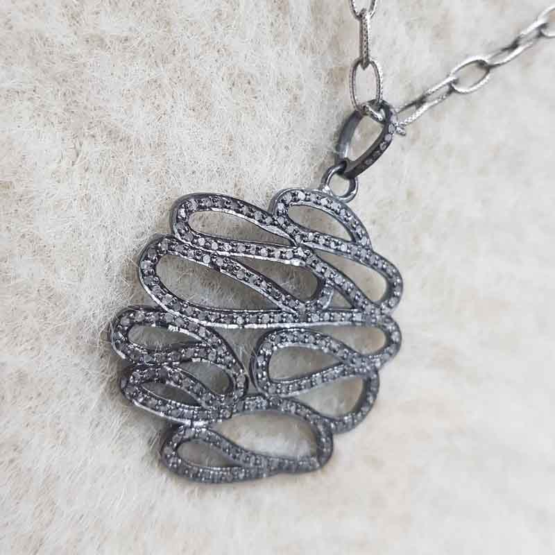 Zigzag Style Natural Pave Diamond Silver Pendant, Unique Stylish Necklace, Gift For Mom