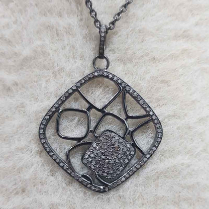 Stylish Pave Diamond Fancy Designer Pendant, Lovely Shiny Pendant, Silver Jewelry