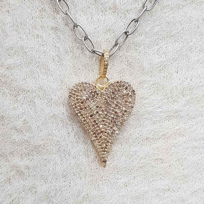 Fully Pave Diamond Setting Yellow Heart Pendant, Gift For Love, Wedding Gift