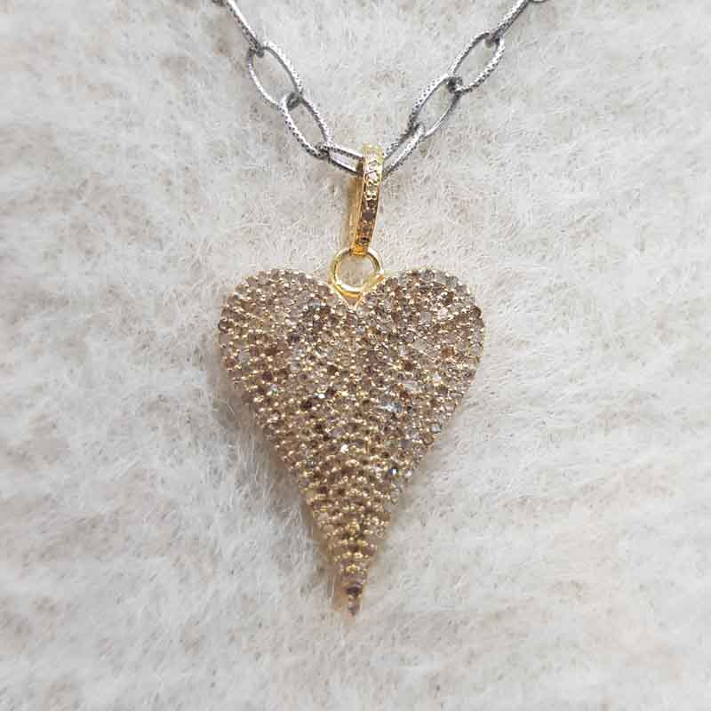 Fully Pave Diamond Setting Yellow Heart Pendant, Gift For Love, Wedding Gift