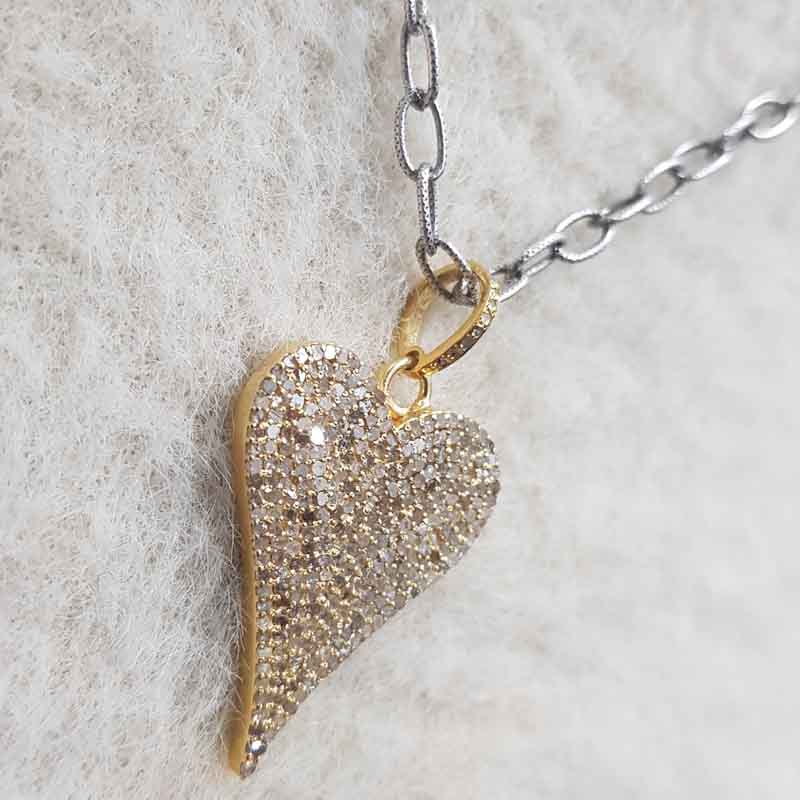 Fully Pave Diamond Setting Yellow Heart Pendant, Gift For Love, Wedding Gift