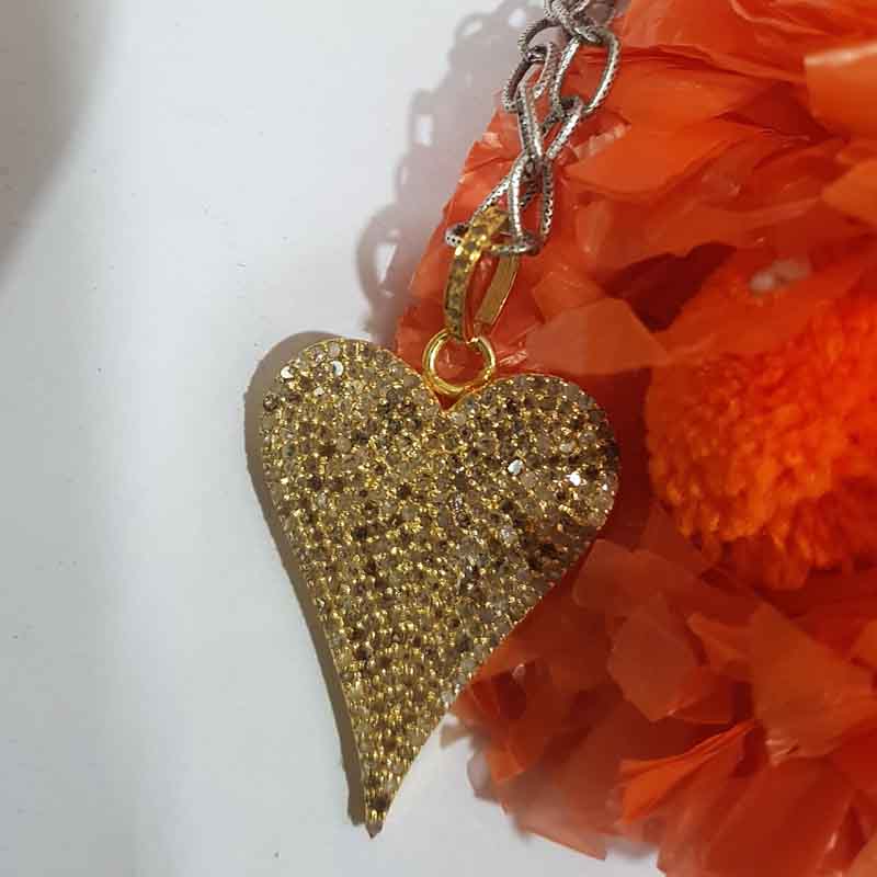 Fully Pave Diamond Setting Yellow Heart Pendant, Gift For Love, Wedding Gift