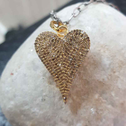 Fully Pave Diamond Setting Yellow Heart Pendant, Gift For Love, Wedding Gift